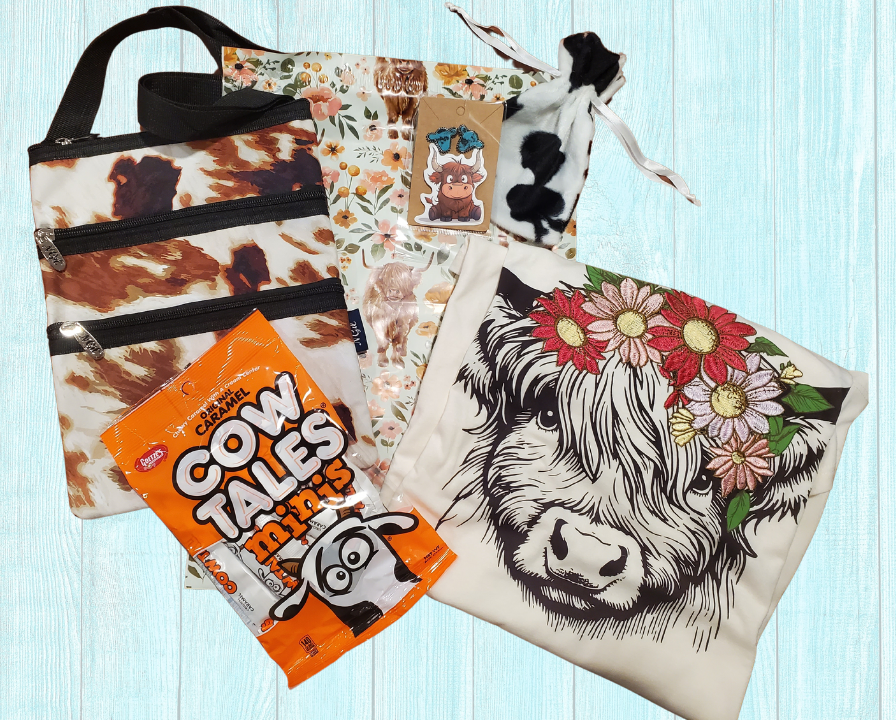 Moo Mail-Cow T-shirt, Tote, Earrings, and Treat Bundle